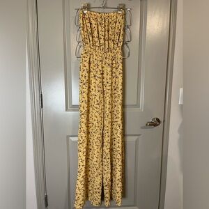 Floral Yellow Strapless Jumpsuit